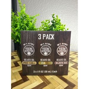 Viking Revolution Beard Oil 3 Pack Spiced Vanilla Sweet Tobacco Majestic Oud NEW